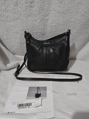Black Coach Leather Shoulder Bag with Certificate of Authenticity